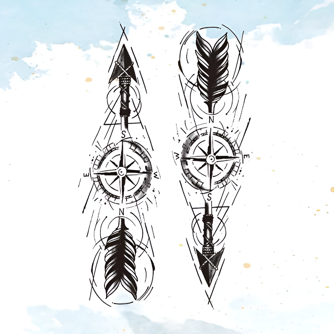 Feather Arrow Pair Tattoo Sticker | Herbal