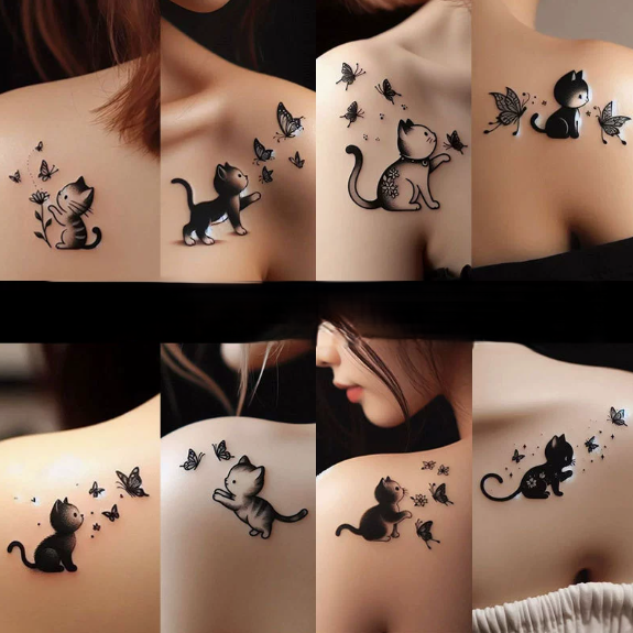 Butterfly Cat Tattoo Sticker Set | Herbal