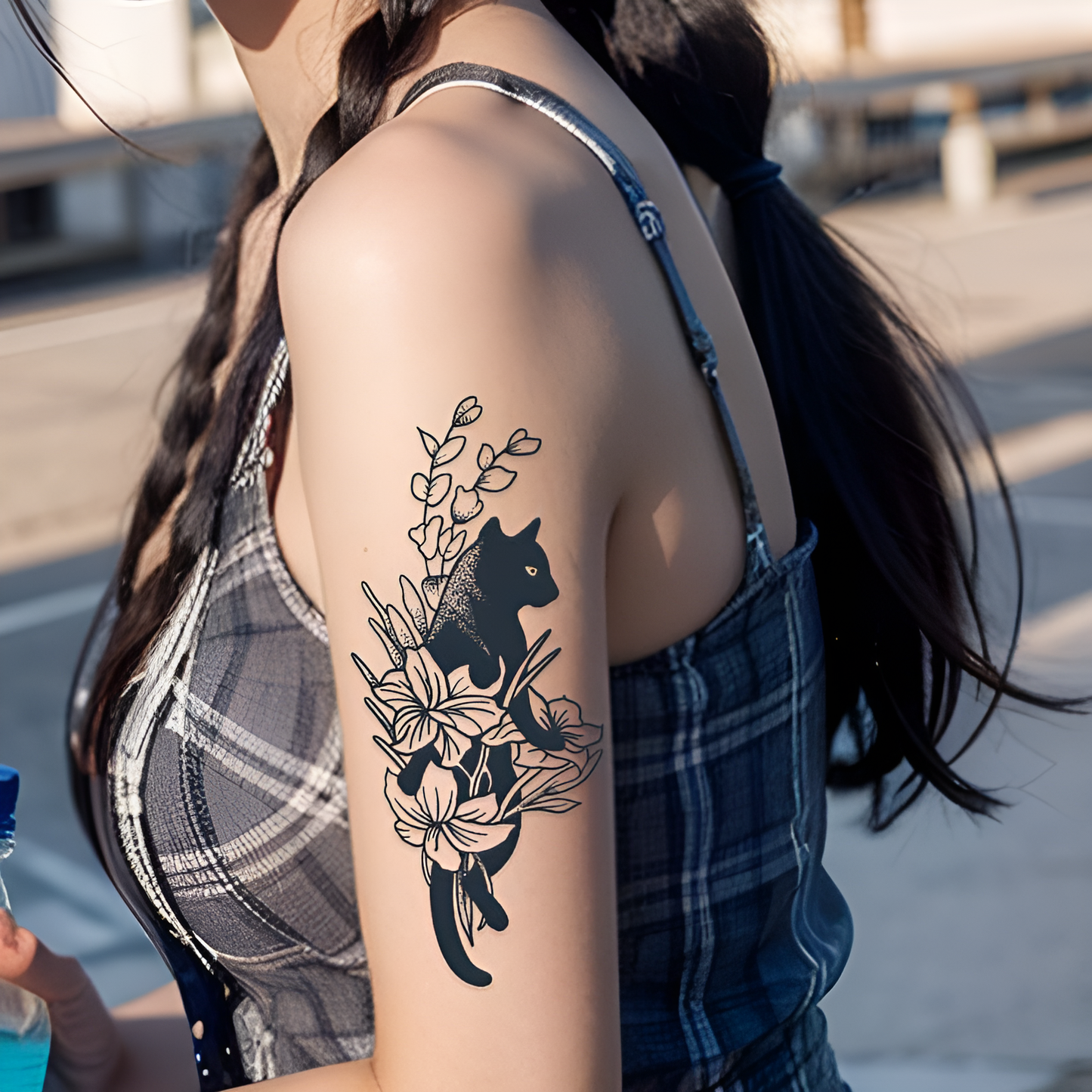 Floral Cat Tattoo Sticker | Herbal