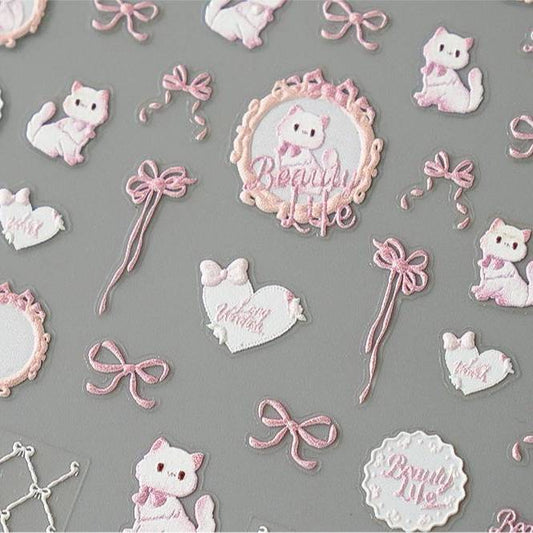 Lace Frame Cat Nail Stickers