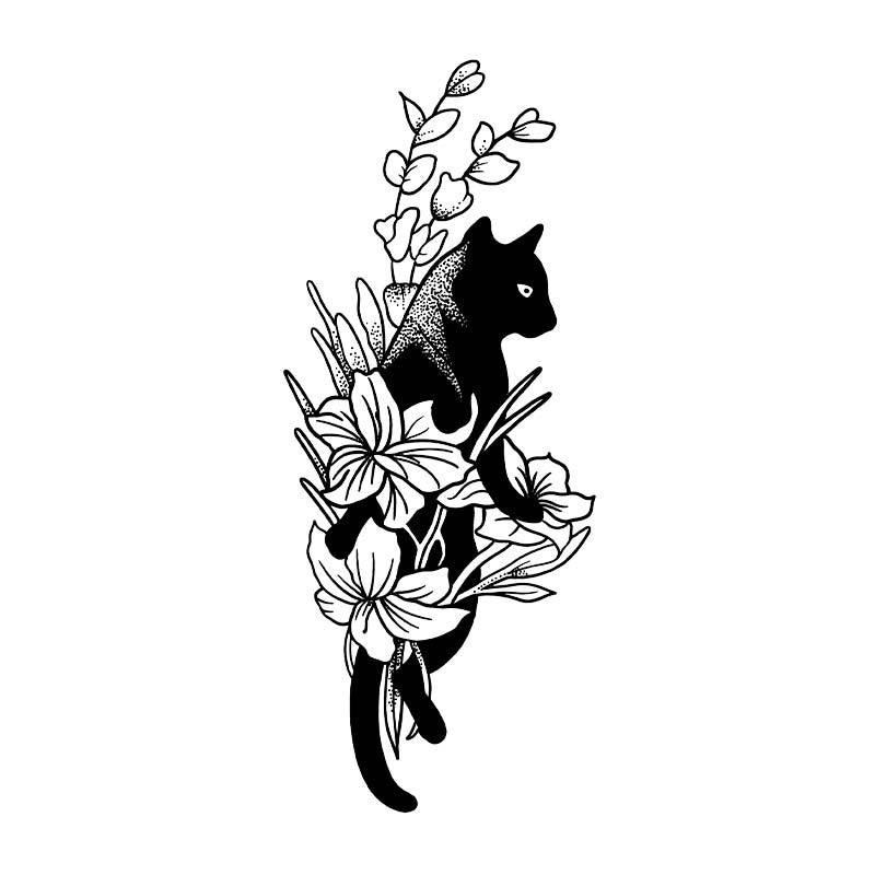 Floral Cat Tattoo Sticker | Herbal