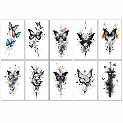Dark Butterfly Tattoo Sticker Set | Temporary