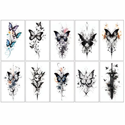 Dark Butterfly Tattoo Sticker Set | Temporary