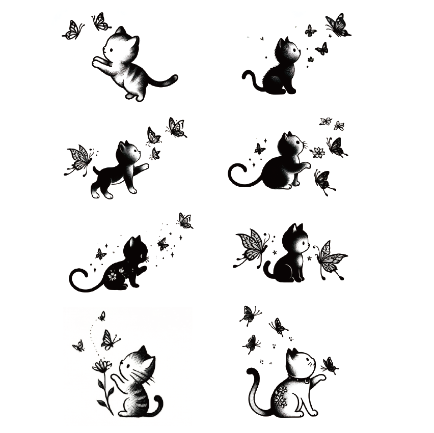 Butterfly Cat Tattoo Sticker Set | Herbal