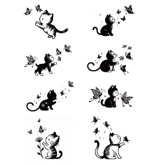 Butterfly Cat Tattoo Sticker Set | Herbal