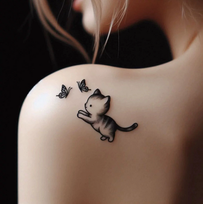 Butterfly Cat Tattoo Sticker Set | Herbal