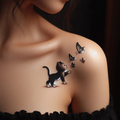 Butterfly Cat Tattoo Sticker Set | Herbal