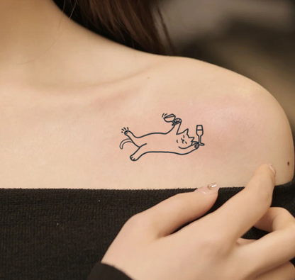 Drunk Cat Tattoo Sticker | Herbal