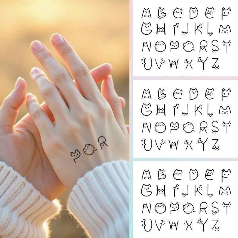 Cat Letters | Temporary Tattoo | 3pcs