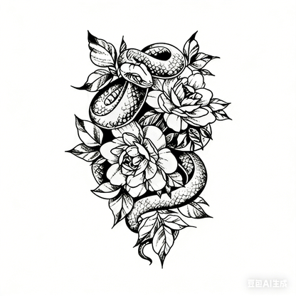 Snake & Flower Tattoo Sticker | Herbal