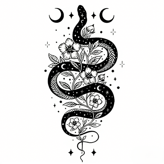 Snake & Flower Tattoo Sticker | Herbal