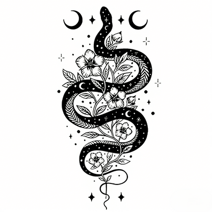 Snake & Flower Tattoo Sticker | Herbal