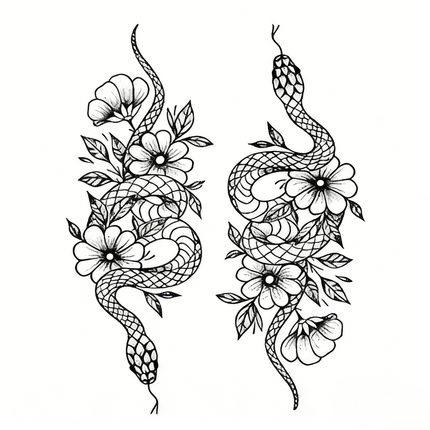 Snake & Flower Tattoo Sticker | Herbal