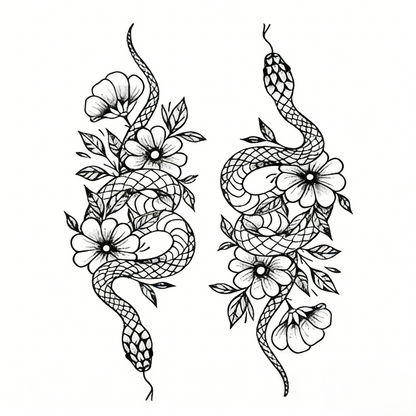 Snake & Flower Tattoo Sticker | Herbal