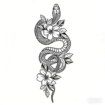 Snake & Flower Tattoo Sticker | Herbal