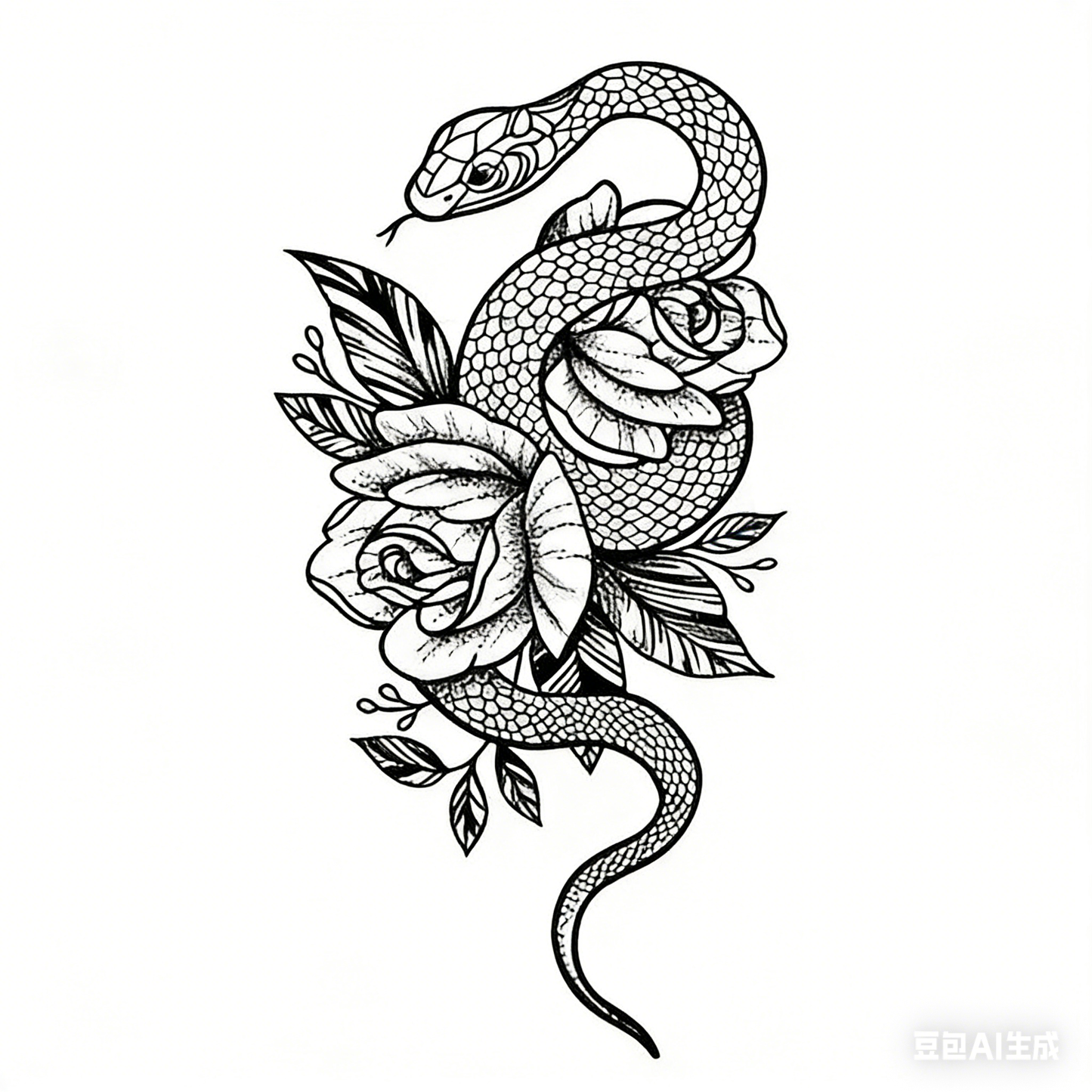 Snake & Flower Tattoo Sticker | Herbal