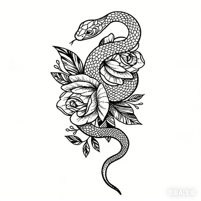 Snake & Flower Tattoo Sticker | Herbal