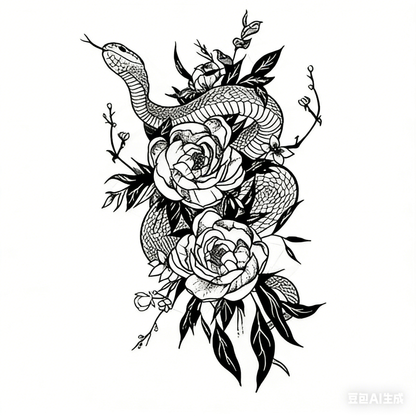Snake & Flower Tattoo Sticker | Herbal
