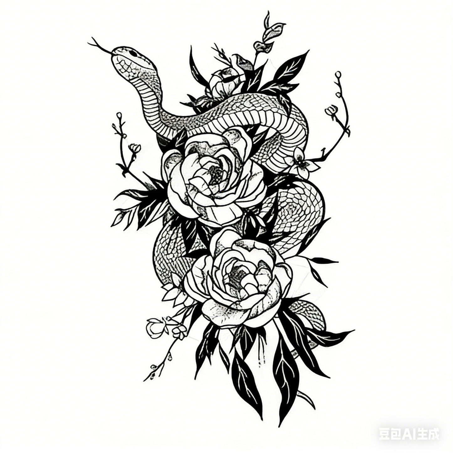 Snake & Flower Tattoo Sticker | Herbal
