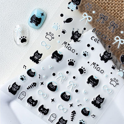 French Black Cat Nail Stickers