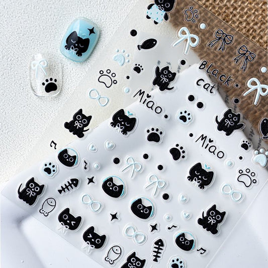 French Black Cat Nail Stickers