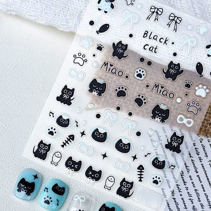 French Black Cat Nail Stickers