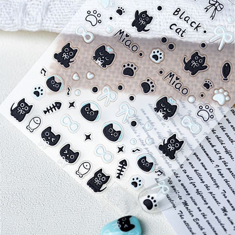 French Black Cat Nail Stickers