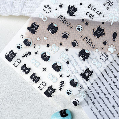 French Black Cat Nail Stickers
