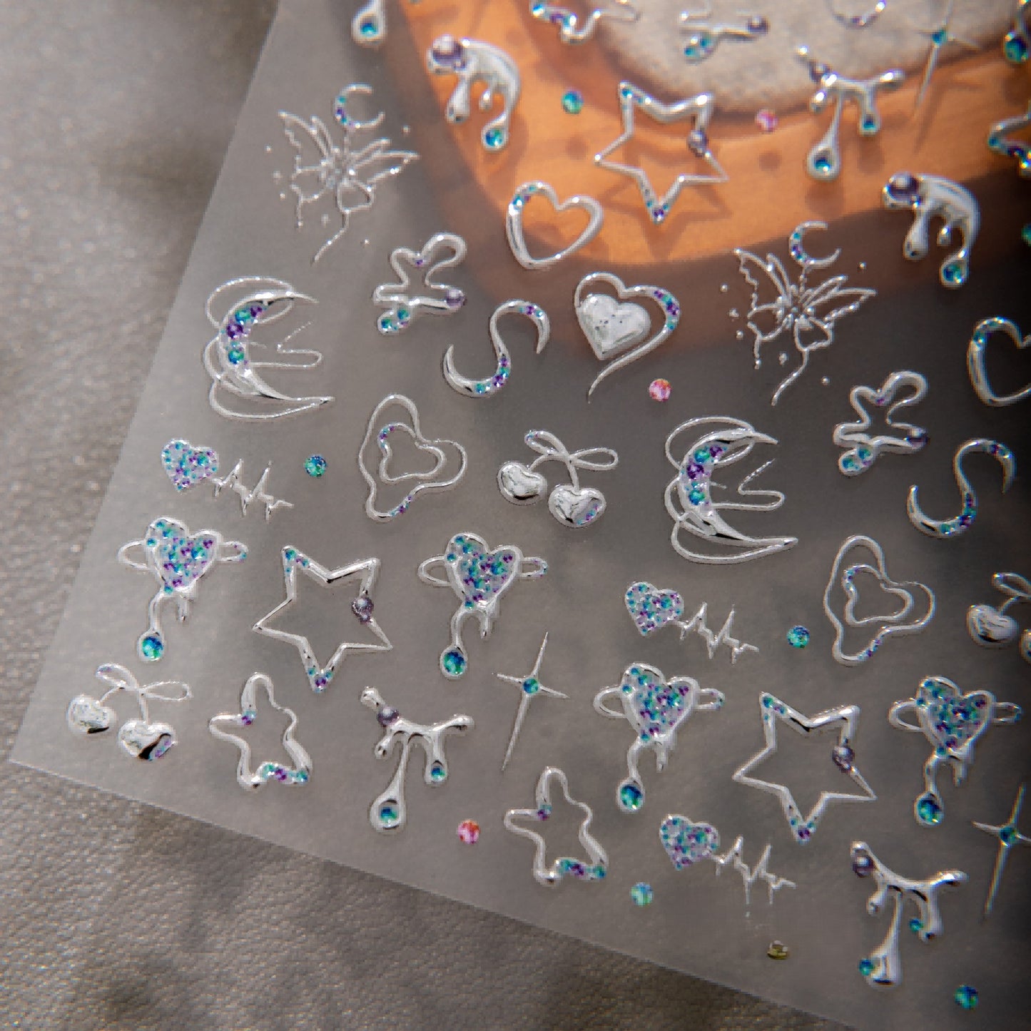 Silver Blue Heart Nail Stickers