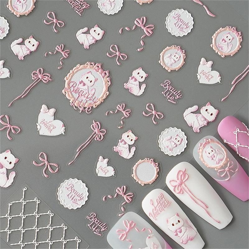 Lace Frame Cat Nail Stickers