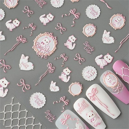 Lace Frame Cat Nail Stickers