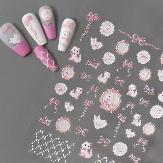 Lace Frame Cat Nail Stickers