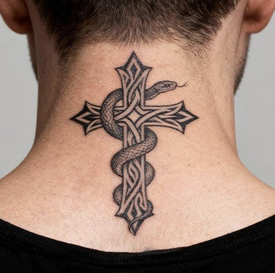 Snake Cross Tattoo Sticker | Herbal