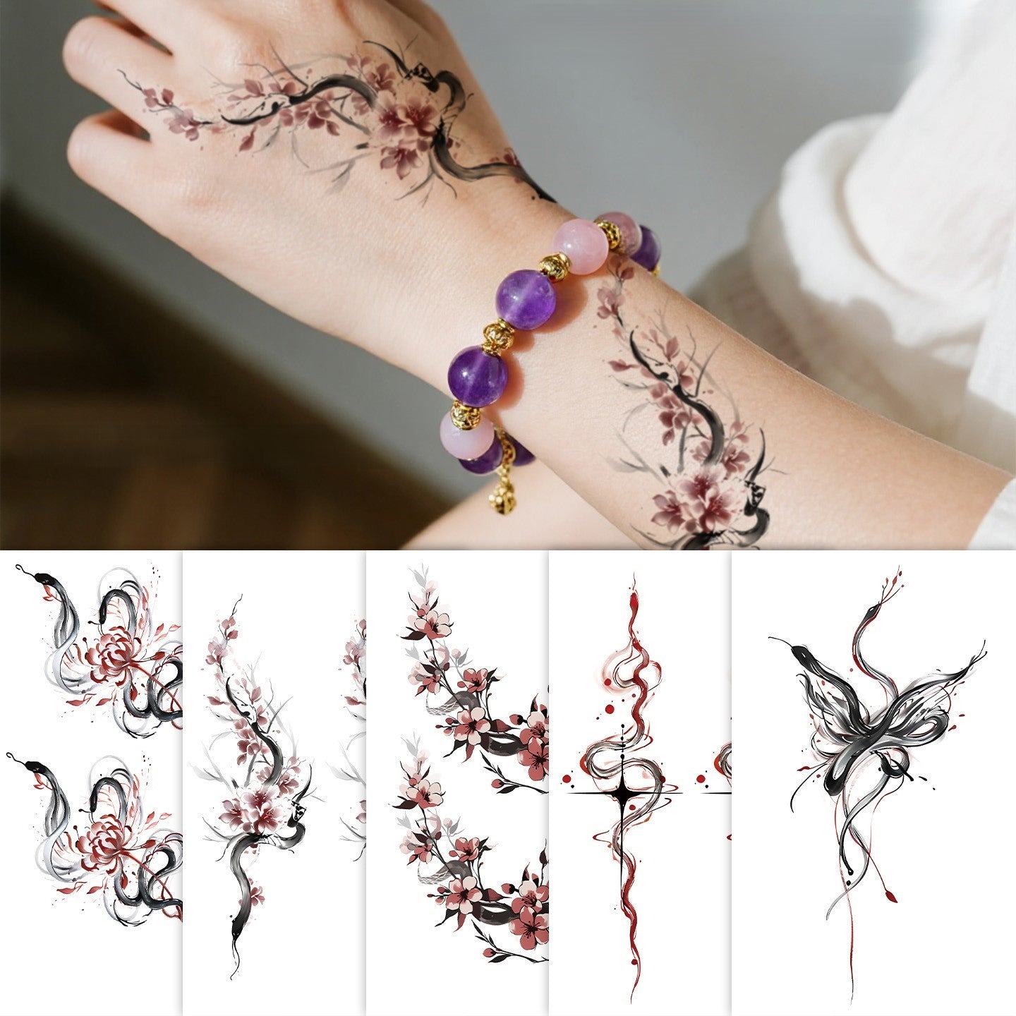 Floral Wrist Tattoo Sticker Set | Temporary