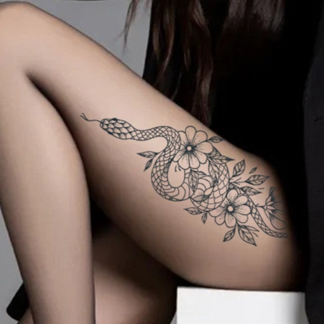 Snake & Flower Tattoo Sticker | Herbal