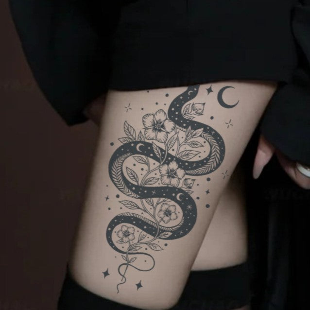 Snake & Flower Tattoo Sticker | Herbal