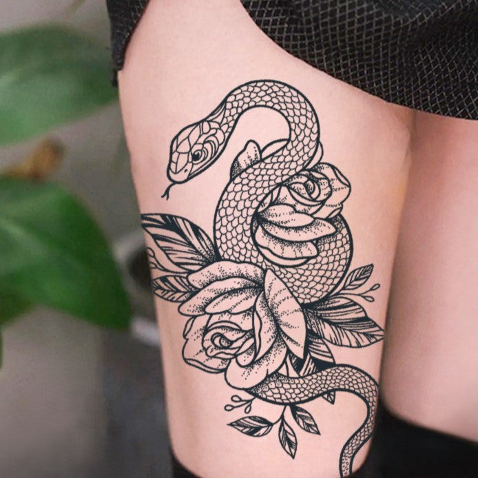 Snake & Flower Tattoo Sticker | Herbal