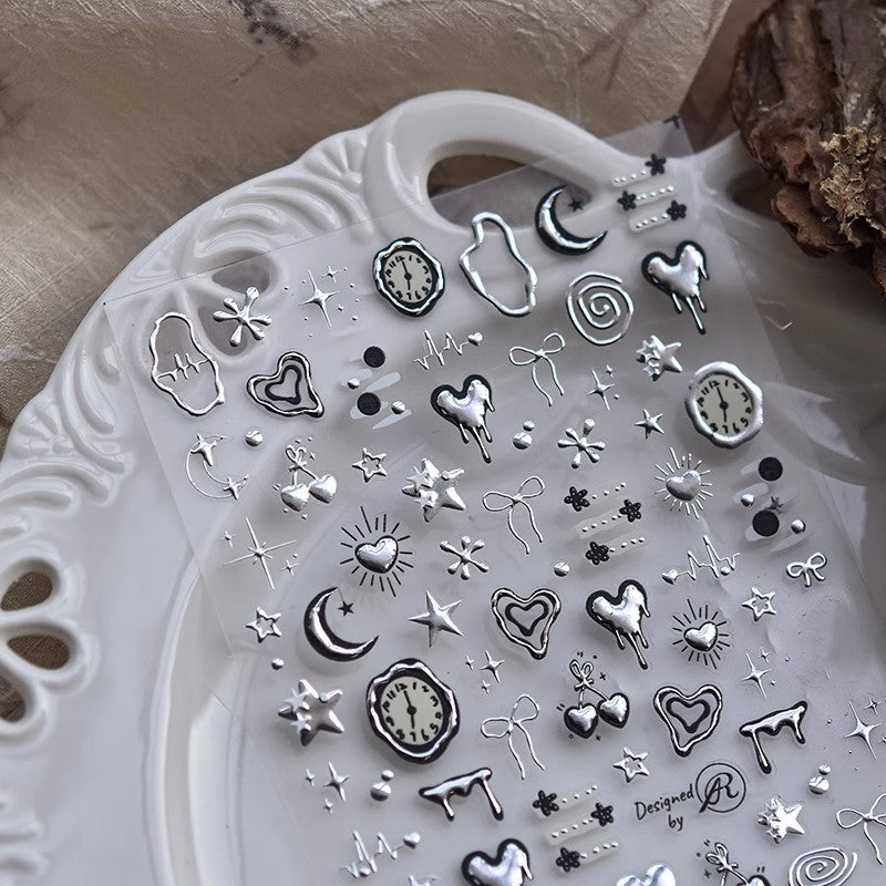 Silver Clock Nail Stickers