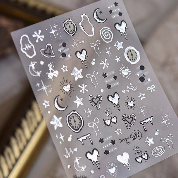 Silver Clock Nail Stickers
