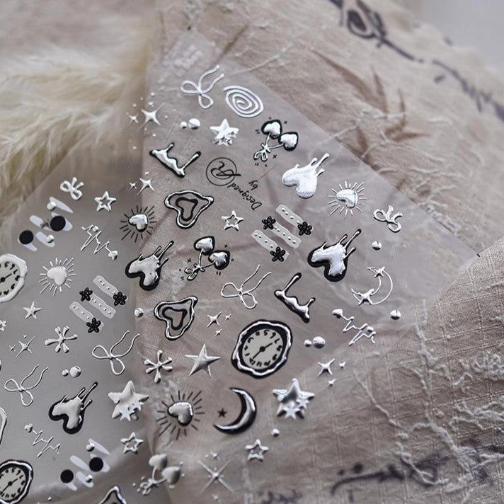 Silver Clock Nail Stickers