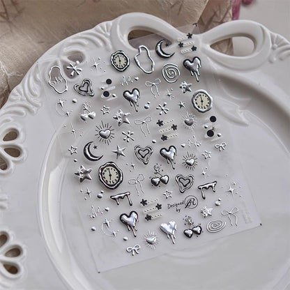 Silver Clock Nail Stickers