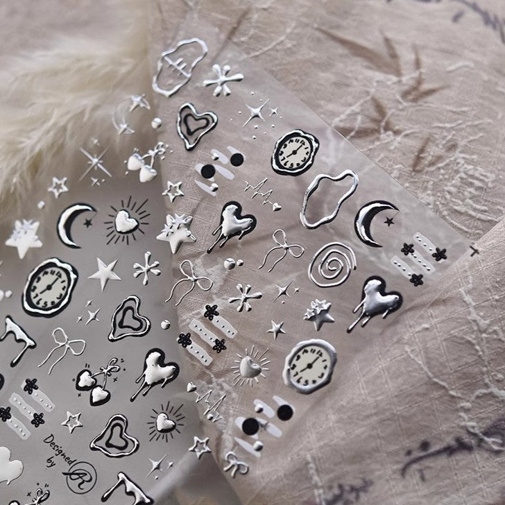 Silver Clock Nail Stickers