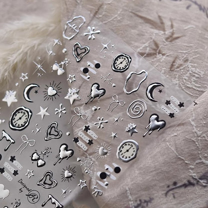 Silver Clock Nail Stickers