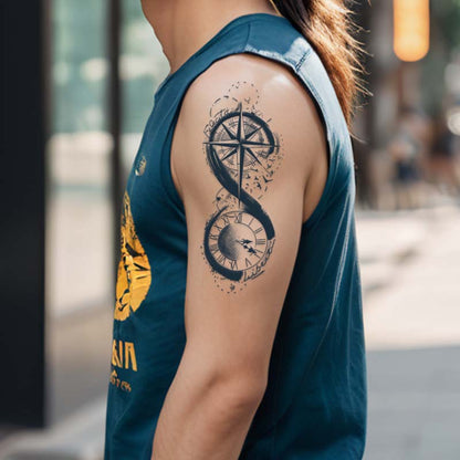 Compass & Clock Tattoo Sticker | Herbal