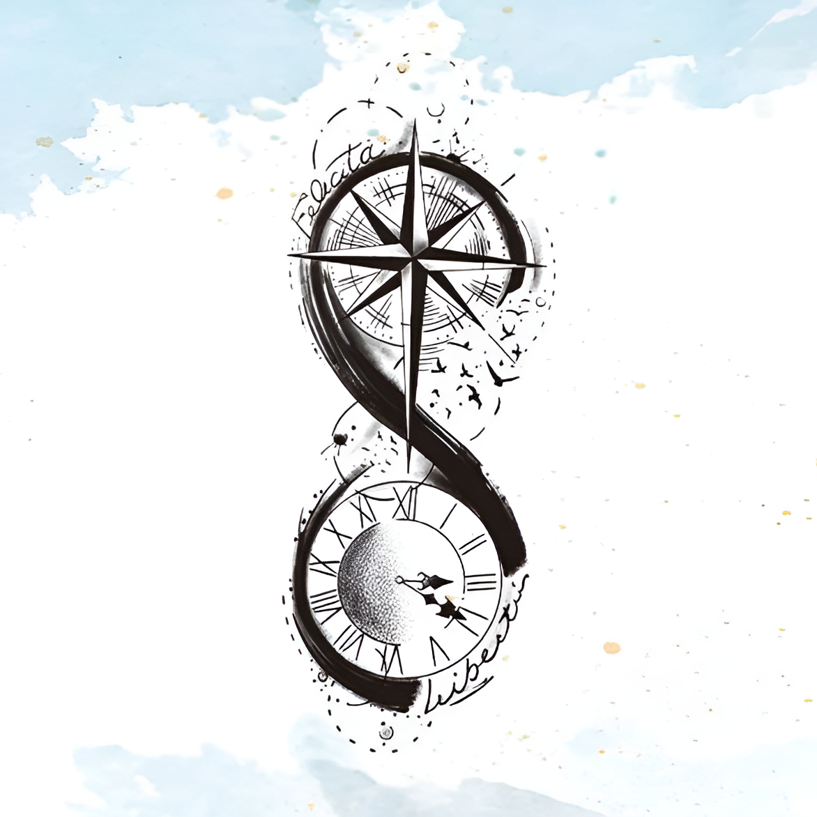 Compass & Clock Tattoo Sticker | Herbal