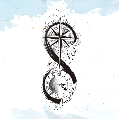 Compass & Clock Tattoo Sticker | Herbal