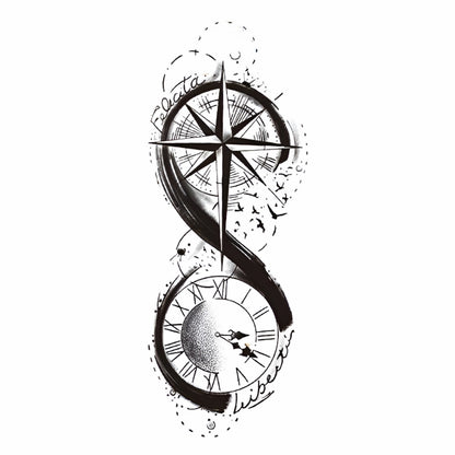 Compass & Clock Tattoo Sticker | Herbal