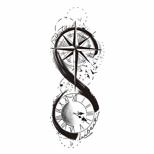 Compass & Clock Tattoo Sticker | Herbal