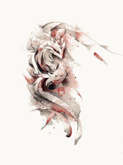 Ribbon Red Fox Tattoo Sticker | Temporary