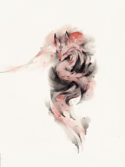 Curled Fox Tattoo Sticker | Temporary